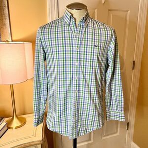 EUC Men's Vineyard Vines Plaid Check Slim Fit Button Down Whale Shirt Size SMALL